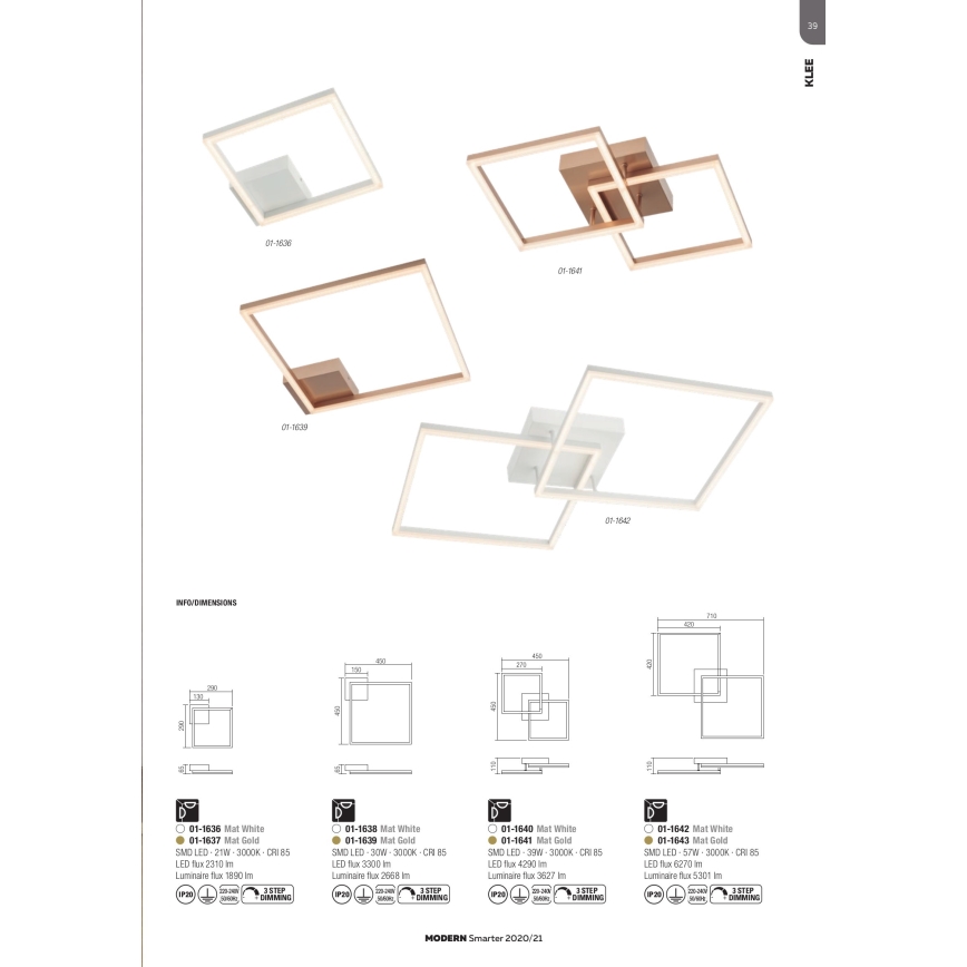 Redo 01-1638 - Plafoniera LED dimmerabile KLEE LED/30W/230V 45x45 cm bianca