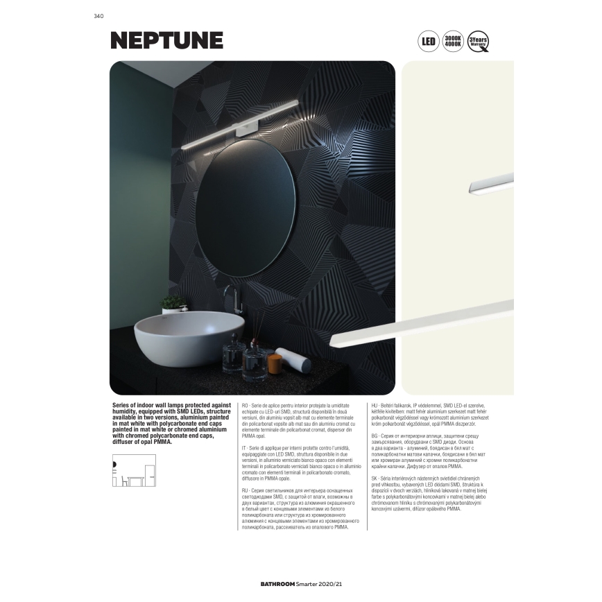 Redo 01-1671 - Luminaire LED pour miroir de salle de bains NEPTUNE LED/12W/230V 60 cm IP44 blanc