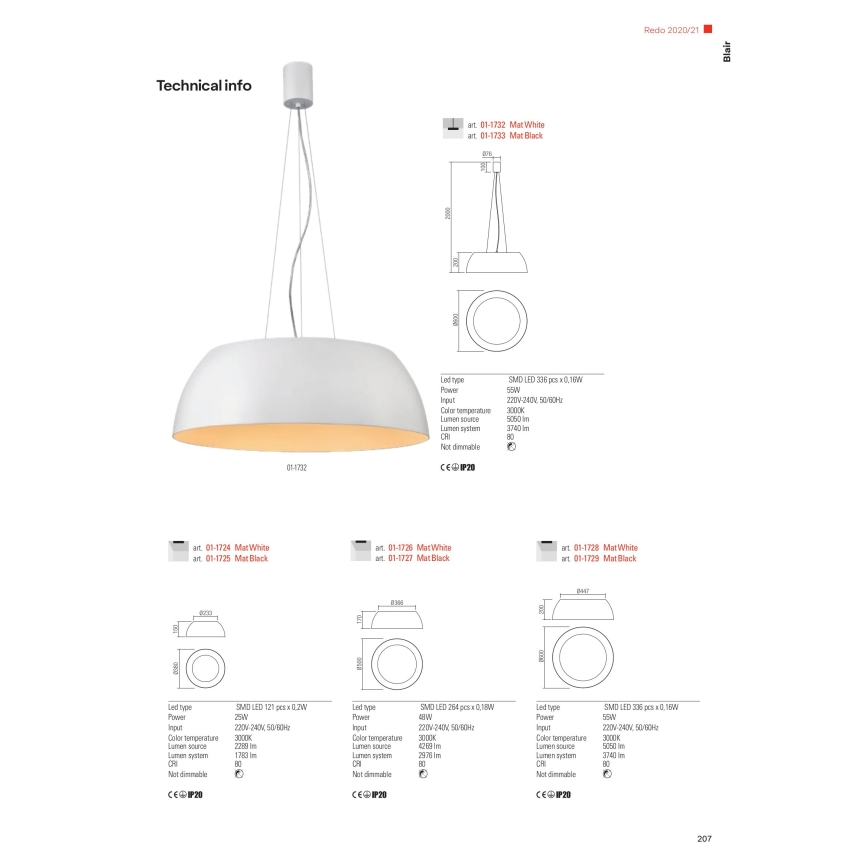 Redo 01-1732 - Lampadario LED a sospensione con filo BLAIR LED/55W/230V 3000K bianco