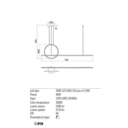 Redo 01-1734 - Lampadario a sospensione con filo LED dimmerabile GIOTTO LED/46W/230V bianco