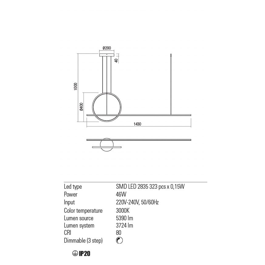 Redo 01-1734 - Lampadario a sospensione con filo LED dimmerabile GIOTTO LED/46W/230V bianco