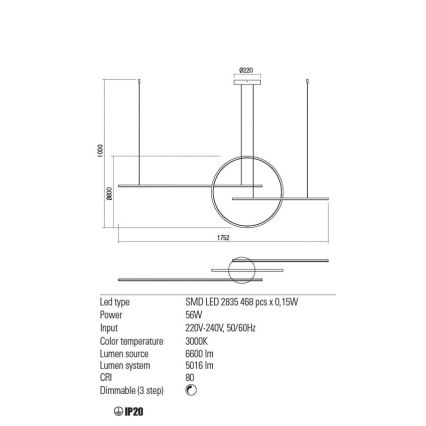 Redo 01-1736 - Dimmbare LED-Hängeleuchte an Schnur GIOTTO LED/56W/230V weiß