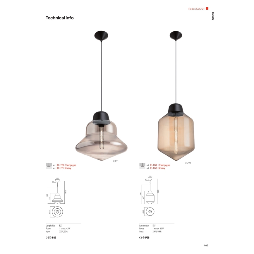 Redo 01-1772 - Suspension filaire AMNO 1x/E27/42W/230V d. 26 cm beige