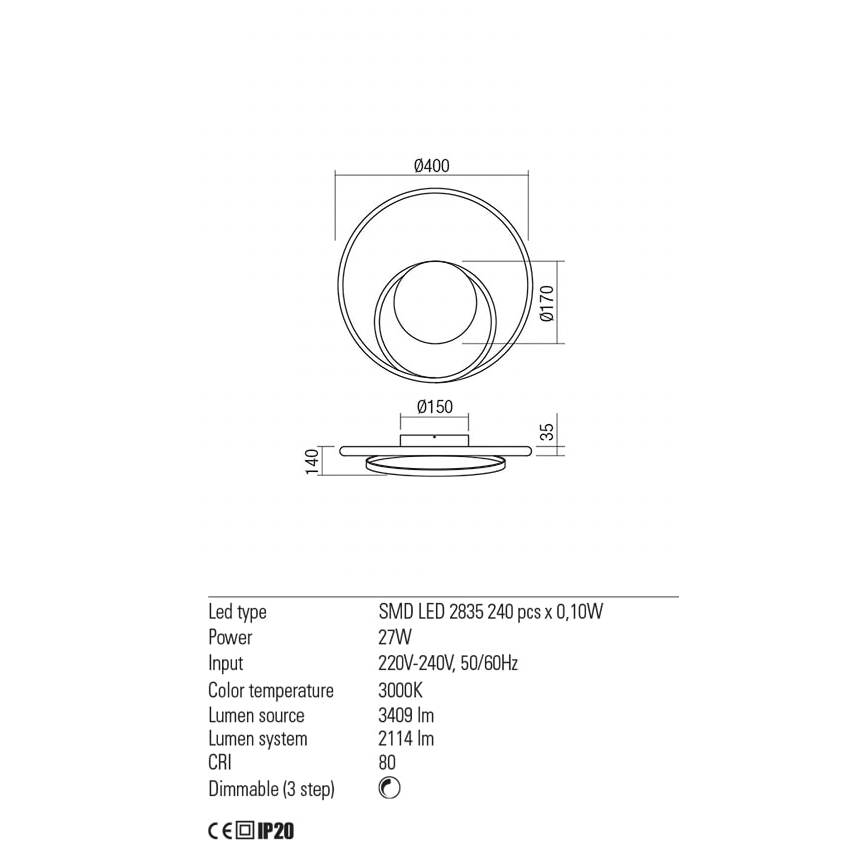 Redo 01-1790 - Applique dimmerabile a LED TORSION LED/27W/230V Ø 40 cm bronzo
