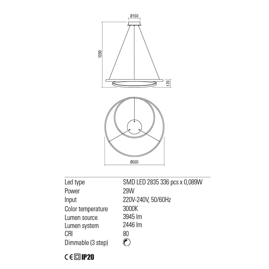 Redo 01-1794 - Lampadario a sospensione con filo LED dimmerabile TORSION LED/29W/230V diametro 55 cm bronzo