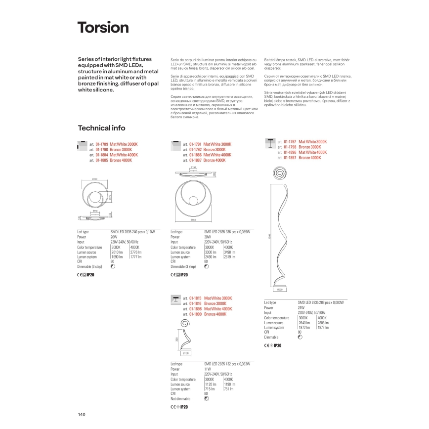 Redo 01-1798 - Lampada da terra dimmerabile LED TORSION LED/24W/230V 3000K bronzo