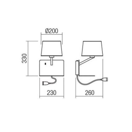 Redo 01-1807 - Applique a LED con un flexible piccolo lampada TOMO 1xE27/42W/230V + LED/3W/230V bianco