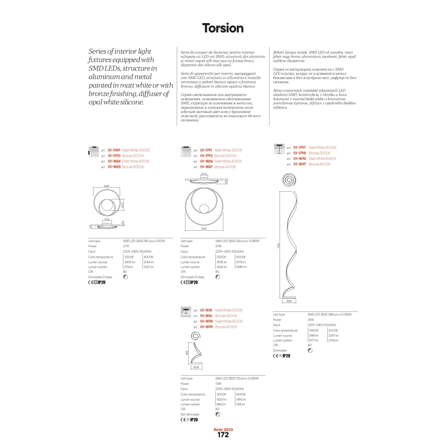 Redo 01-1887 - TORSION LED/29W/230V plafonnier dimmable Ø 55 cm bronze