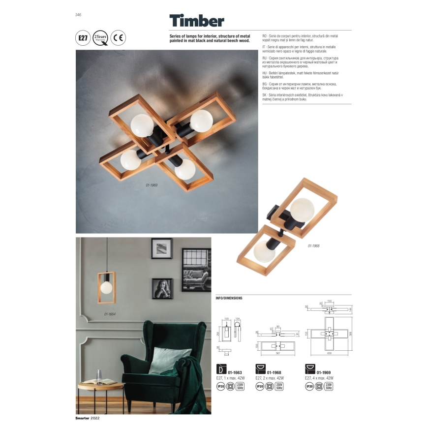 Redo 01-1968 - Plafoniera TIMBER 2xE27/42W/230V faggio