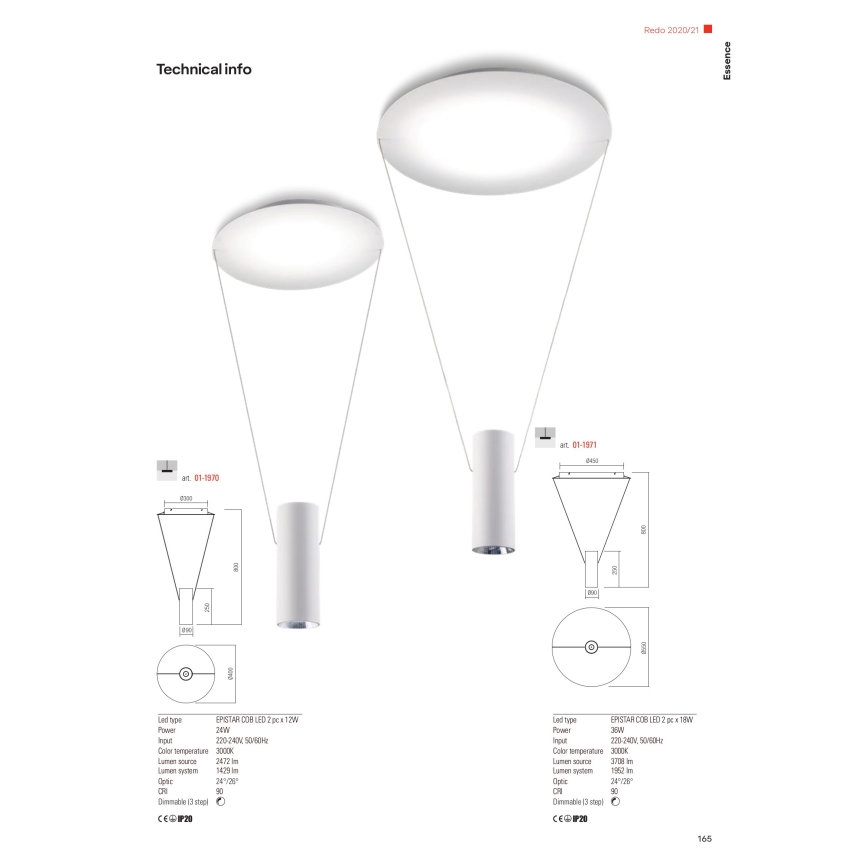 Redo 01-1970 - Lampadario a sospensione con filo LED dimmerabile ESSENCE LED/24W/230V CRI 90 3000K bianco