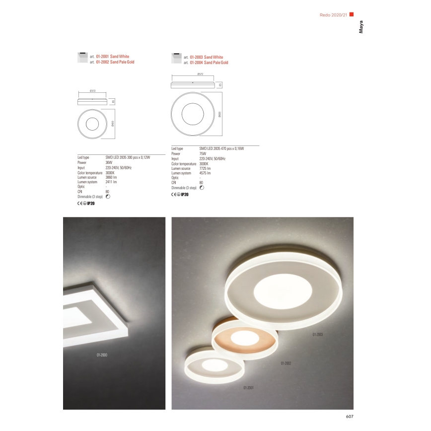 Redo 01-2000 - Plafoniera da soffitto dimmerabile MAYA LED/55W/230V 51x51 cm dorata