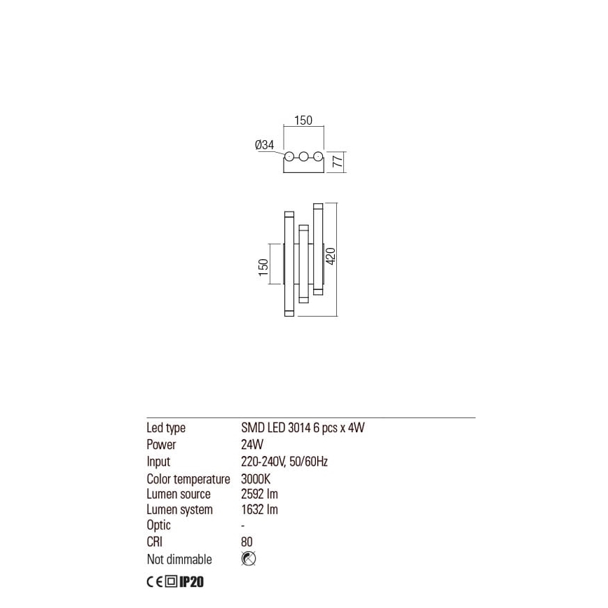 Redo 01-2038 - Applique a LED MADISON 6xLED/4W/230V nero
