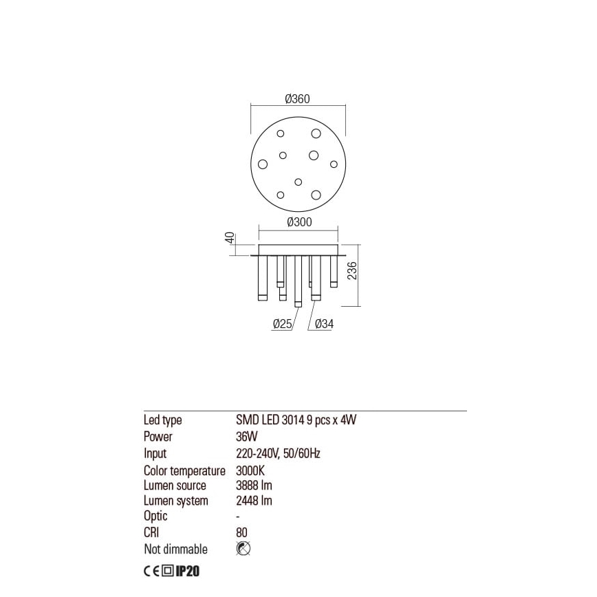 Redo 01-2039 - Plafonnier MADISON 9xLED/4W/230V doré