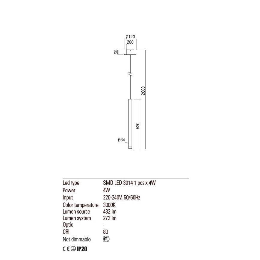 Redo 01-2045 - Lampadario LED a sospensione con filo MADISON LED/4W/230V nero