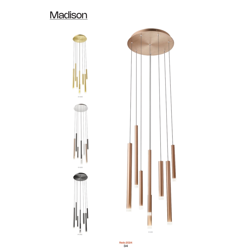 Redo 01-2050 - Lampadario LED a sospensione con filo MADISON 8xLED/4W/230V oro