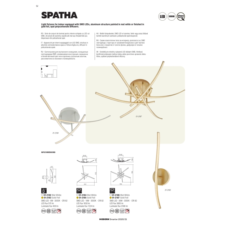 Redo 01-2185 - Plafonnier SPATHA 3xLED/6W/230V 3000K doré