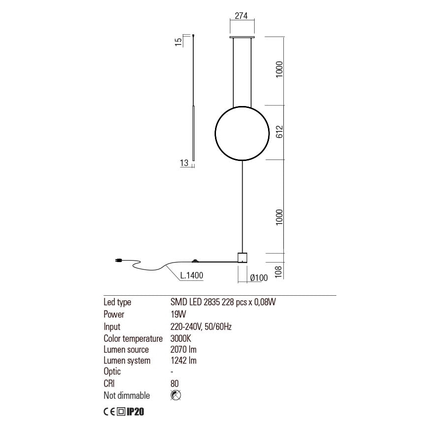 Redo 01-2197 - Lampada LED da terra SLICK LED/19W/230V nero