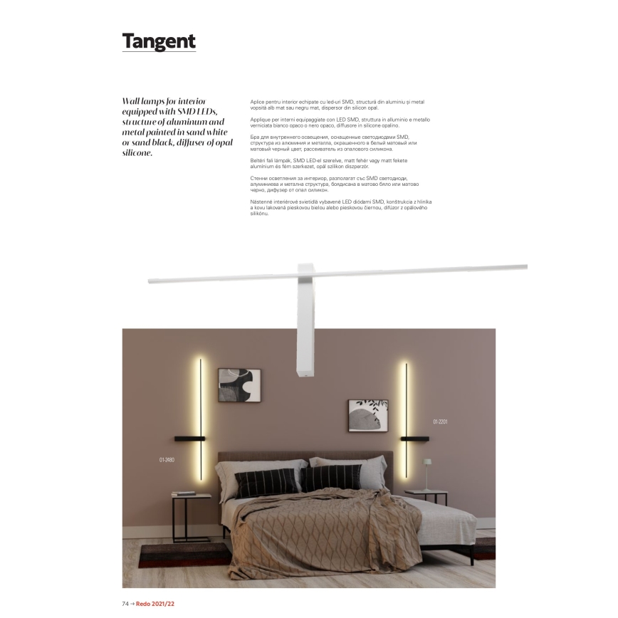 Redo 01-2201 - Applique da parete TANGENT LED/14W/230V 3000K 125,4 cm nero