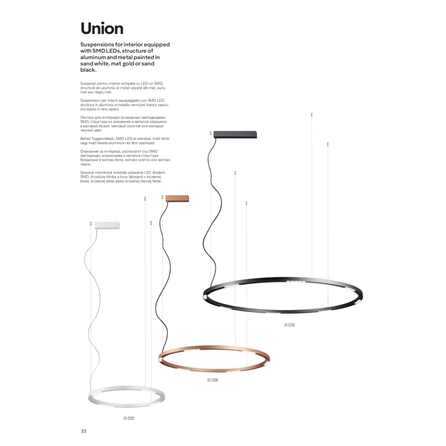 Redo 01-2207 - Suspension filaire UNION LED/50W/230V CRI 90 3000K d. 90 cm noir