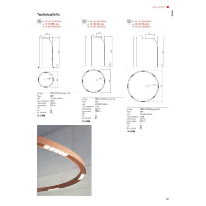 Redo 01-2207 - Suspension filaire UNION LED/50W/230V CRI 90 3000K d. 90 cm noir