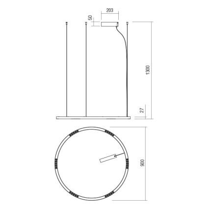 Redo 01-2207 - Suspension filaire UNION LED/50W/230V CRI 90 3000K d. 90 cm noir