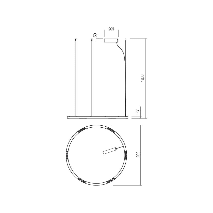 Redo 01-2207 - Suspension filaire UNION LED/50W/230V CRI 90 3000K d. 90 cm noir
