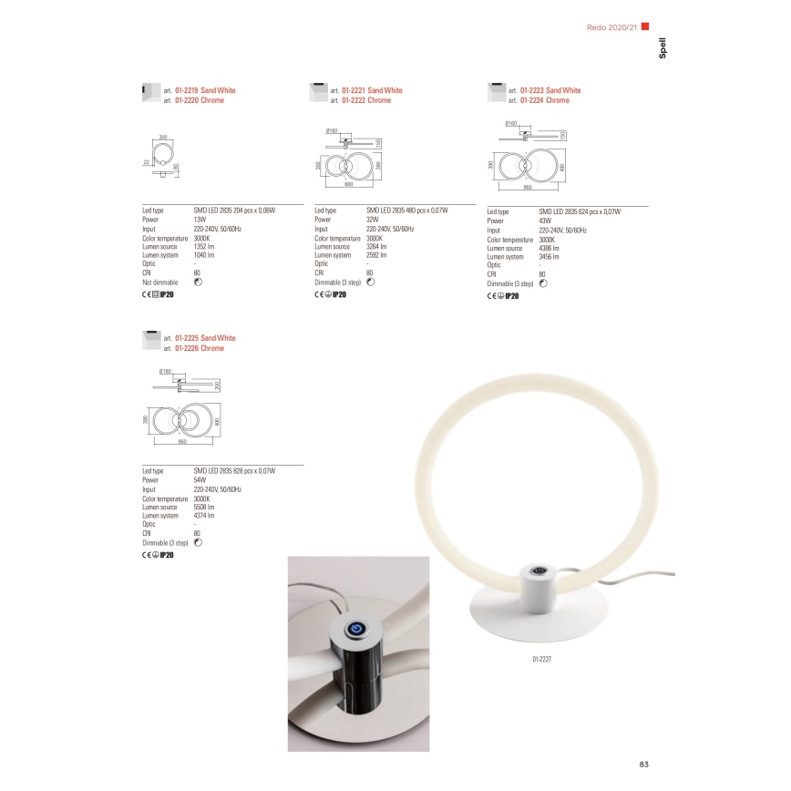 Redo 01-2226 - Plafonnier à intensité variable SPELL LED/54W/230V 3000K chrome brillant
