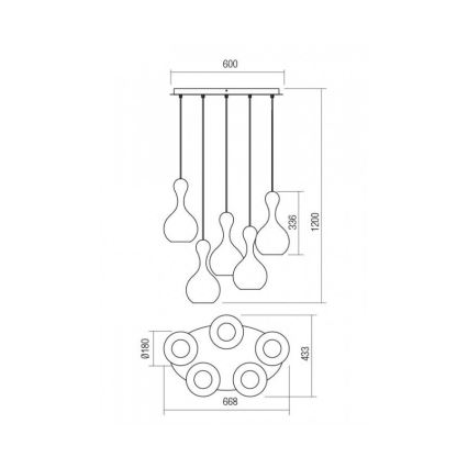 Redo 01-2262 - Suspension filaire LOB 5xE27/42W/230V gris