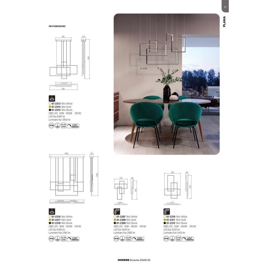 Redo 01-2316 - Suspension LED dimmable sur câble PLANA LED/80W/230V blanche