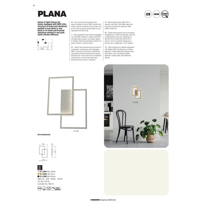 Redo 01-2317 - Suspension LED dimmable sur câble PLANA LED/80W/230V dorée