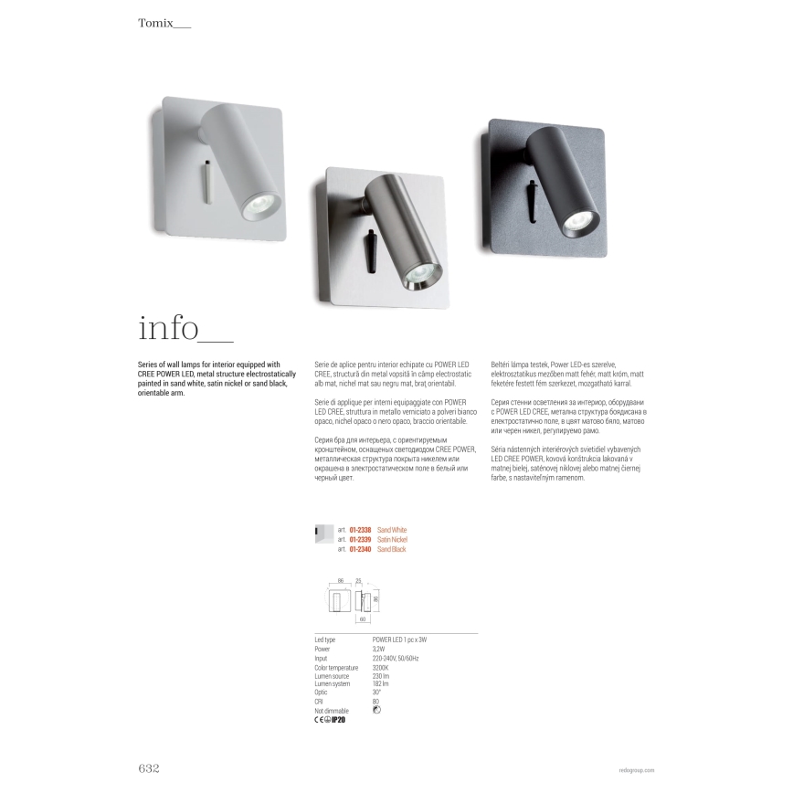 Redo 01-2340 - Spot mural TOMIX LED/3,2W/230V noir