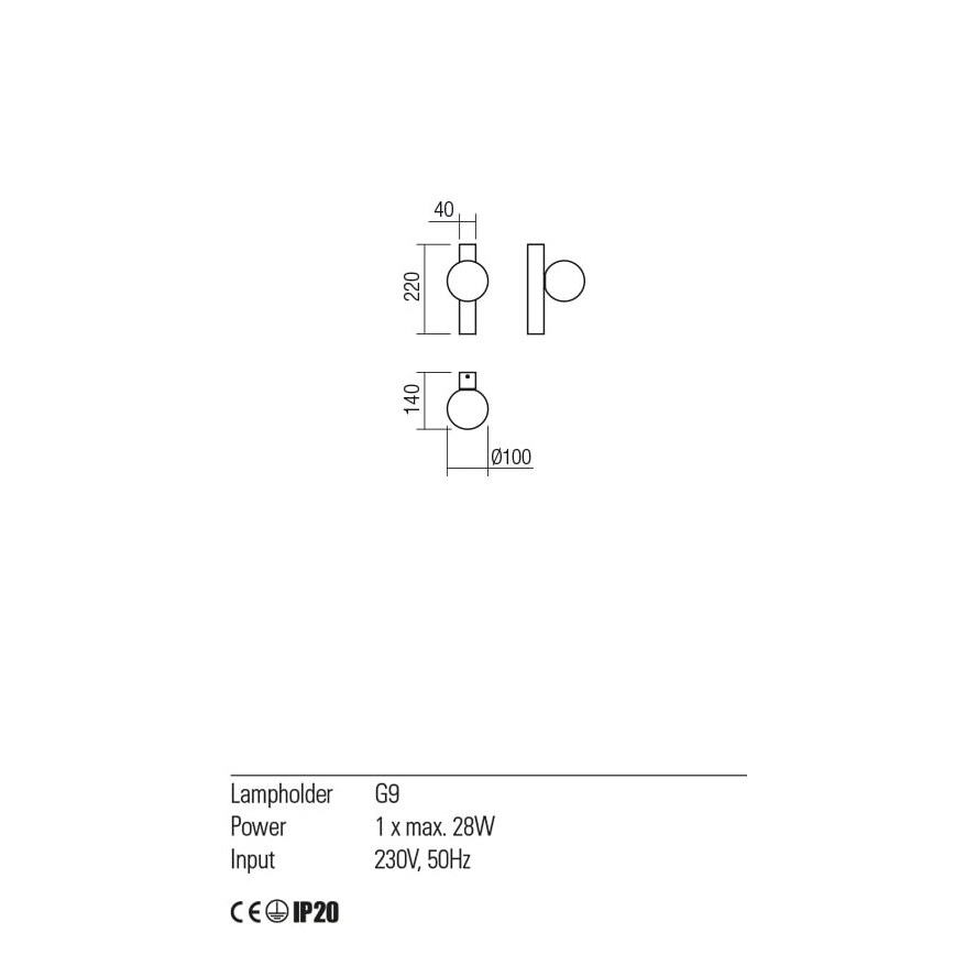 Redo 01-2373 - Applique murale GOJI 1xG9/28W/230V noir