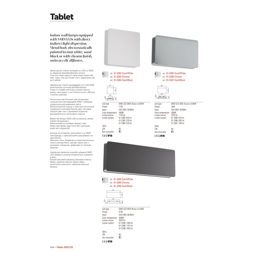 Redo 01-2384 - Applique murale LED TABLET LED/11W/230V 3000K IRC 90 noir