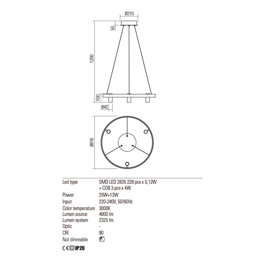 Redo 01-2490 - Lampadario LED a sospensione con filo SUMMIT LED/38W/230V CRI 90 diametro 61,6 cm oro