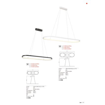 Redo 01-2523 - Lampadario a sospensione con filo LED dimmerabile LAP LED/32W/230V CRI 90 bianco