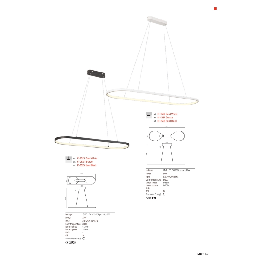 Redo 01-2523 - Lampadario a sospensione con filo LED dimmerabile LAP LED/32W/230V CRI 90 bianco
