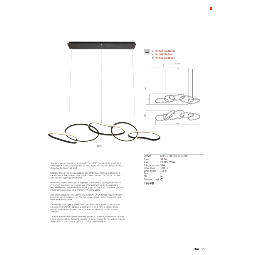 Redo 01-2599 - Lampadario a sospensione con filo LED dimmerabile BIAS LED/108,6W/230V CRI 90 3000K nero