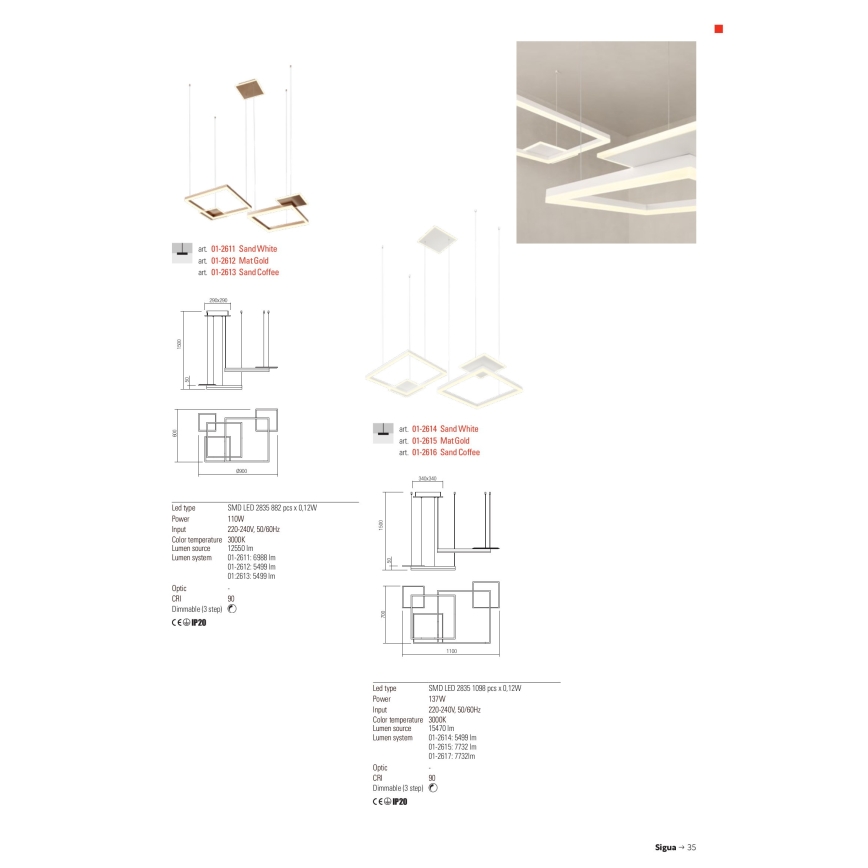 Redo 01-2616 - Sospensione dimmerabile a cavo SIGUA LED/137W/230V CRI 90 marrone