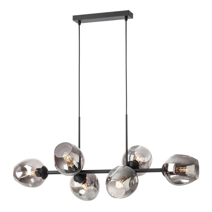 Redo 01-2620 - Lampadario a sospensione con filo PIERCE 6xE27/42W/230V nero/fumé