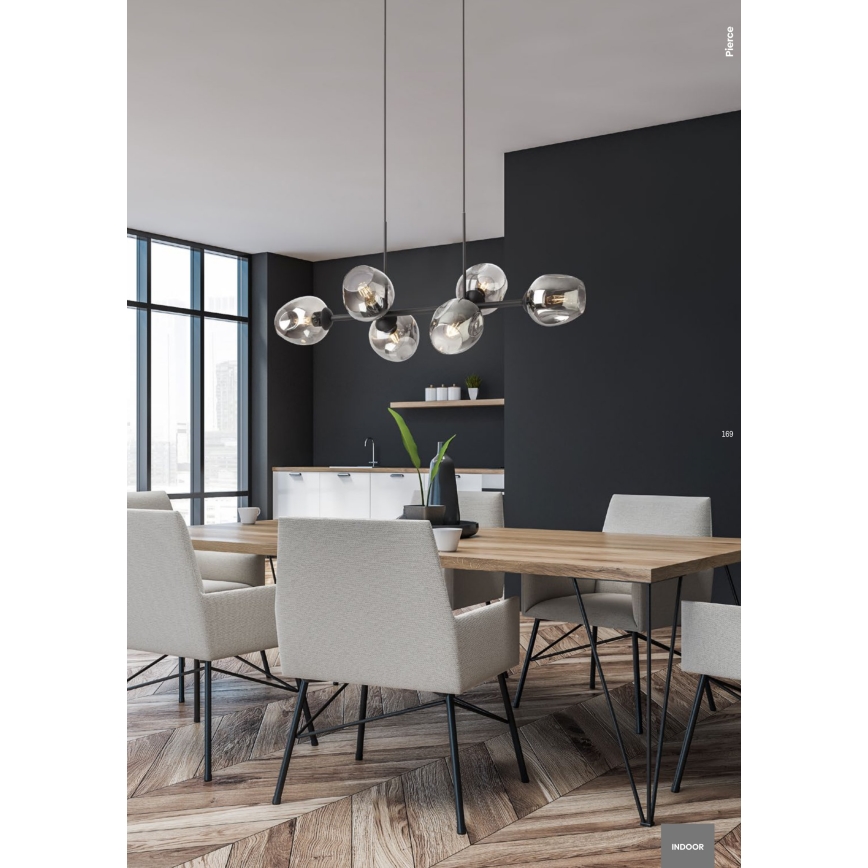 Redo 01-2620 - Lampadario a sospensione con filo PIERCE 6xE27/42W/230V nero/fumé