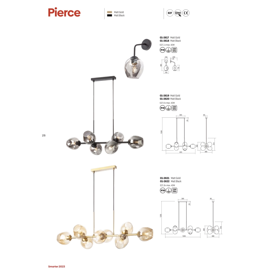 Redo 01-2620 - Lampadario a sospensione con filo PIERCE 6xE27/42W/230V nero/fumé