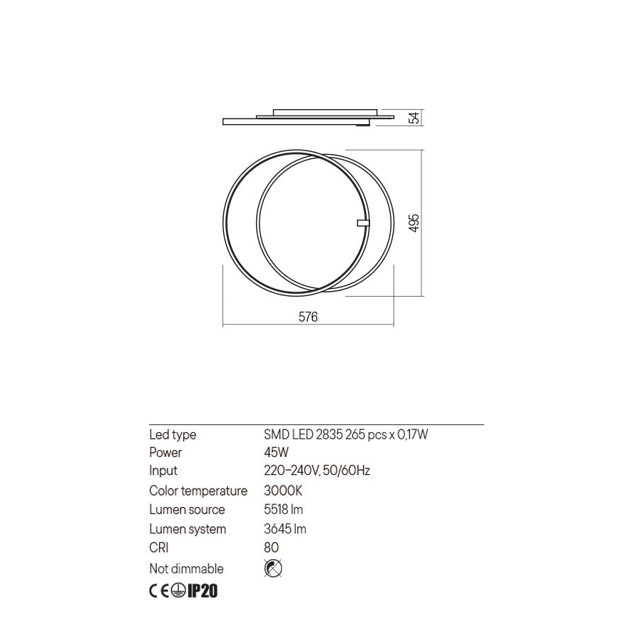 Redo 01-2660 - Plafonnier ARP LED/45W/230V noir