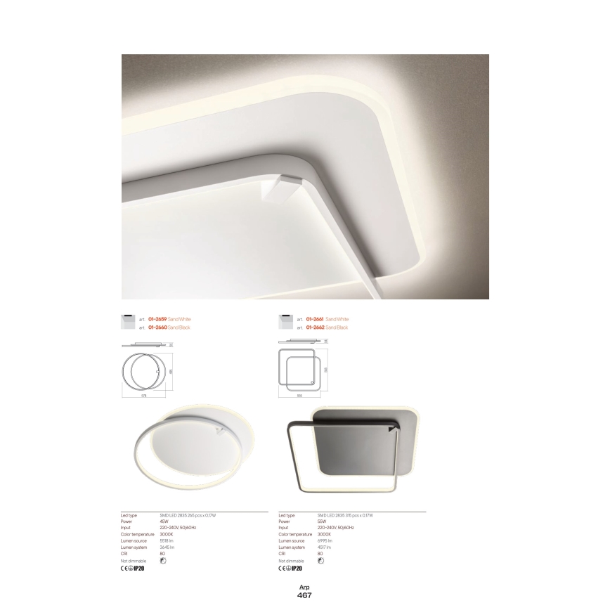 Redo 01-2662 - Plafoniera LED ARP LED/55W/230V nero