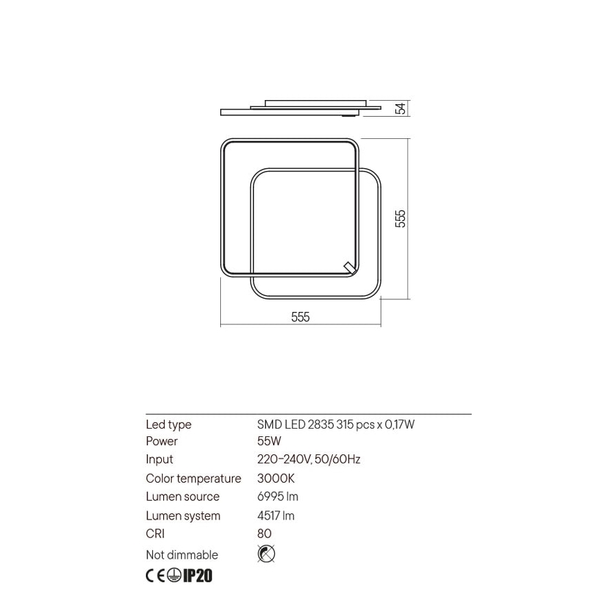 Redo 01-2662 - Plafoniera LED ARP LED/55W/230V nero