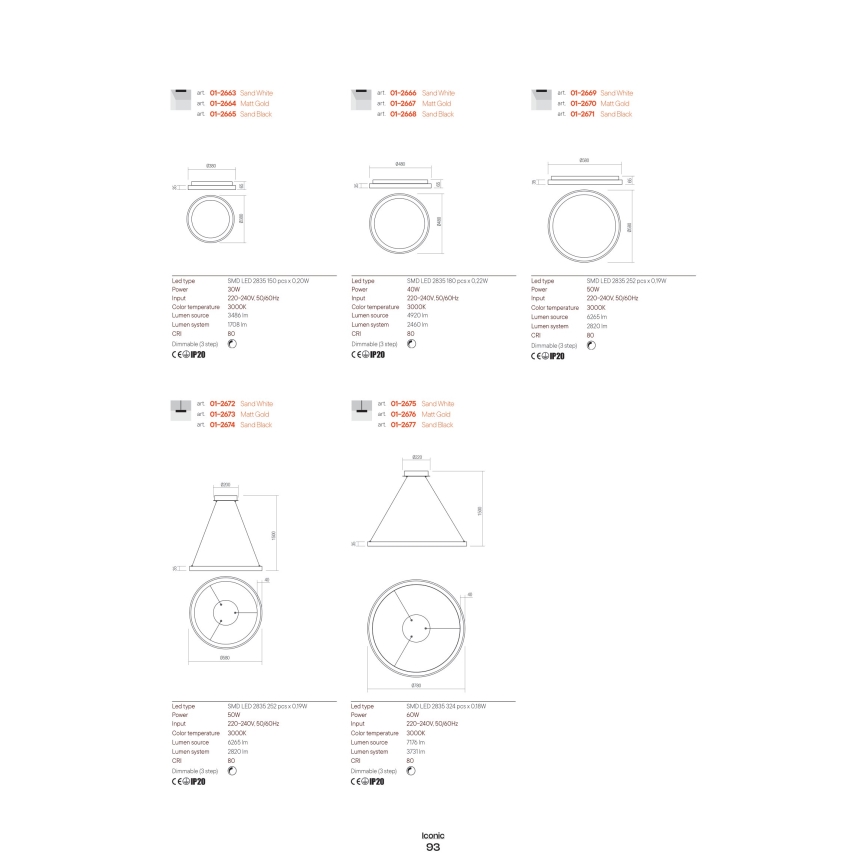 Redo 01-2667 - Plafoniera LED dimmerabile ICONIC LED/40W/230V diametro 48 cm oro