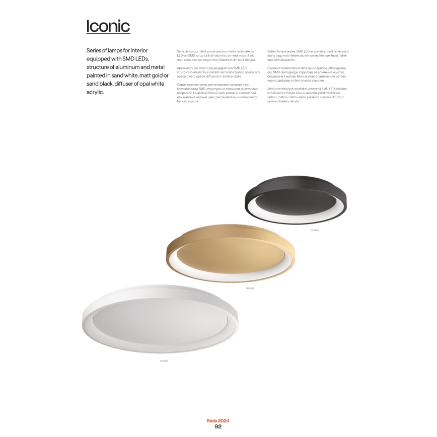 Redo 01-2668 - Plafoniera LED dimmerabile ICONIC LED/40W/230V diametro 48 cm nero