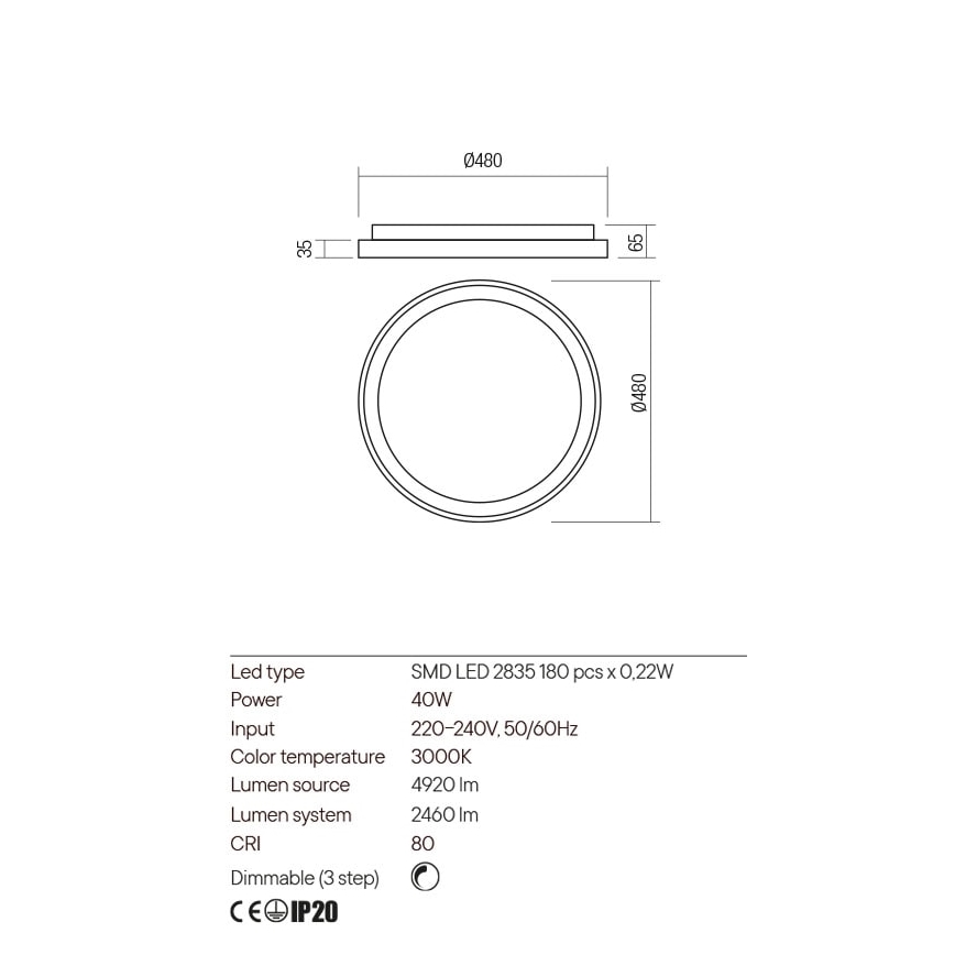 Redo 01-2668 - Plafoniera LED dimmerabile ICONIC LED/40W/230V diametro 48 cm nero