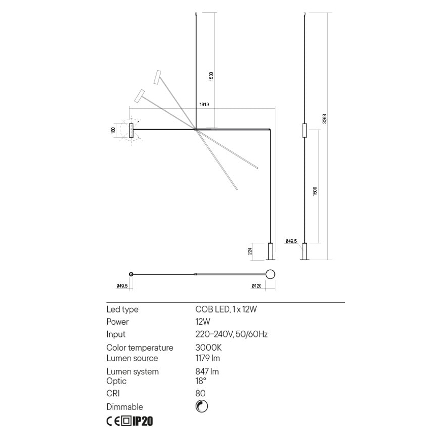 Redo 01-2695 - Lampada da terra dimmerabile a LED PICAS LED/12W/230V nero