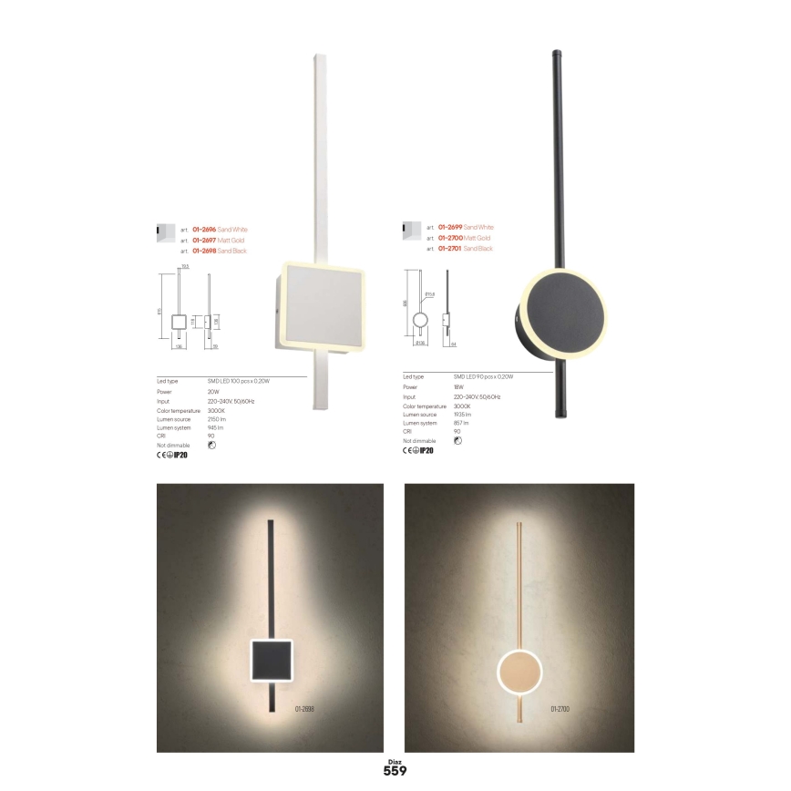 Redo 01-2696 - Lampada da parete a LED DIAZ LED/20W/230V CRI 90 bianco