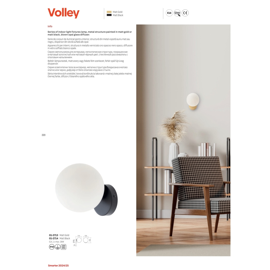 Redo 01-2713 - Applique VOLLEY 1xE14/28W/230V oro